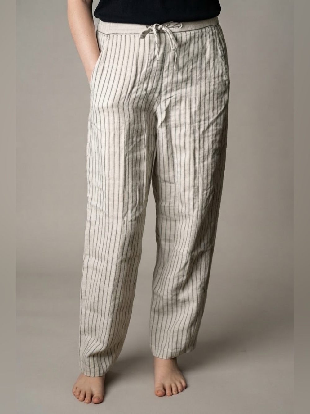 Orvis Women’s Striped Linen Pockets Part Elastic Drawstring Waist Pants Size S